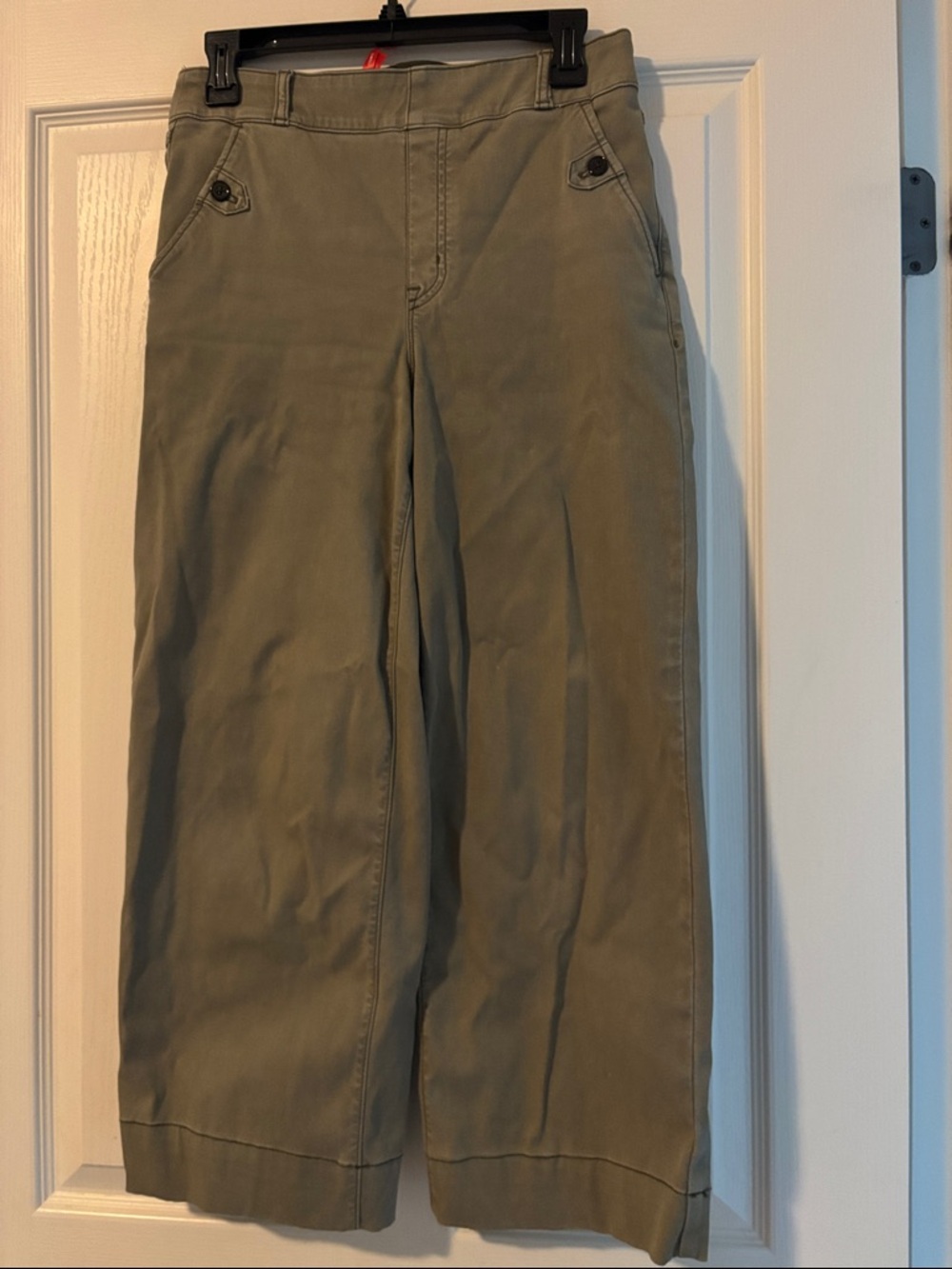 Spanx Stretch Twill Crop Wide-Leg Pants in Olive Green Sz M